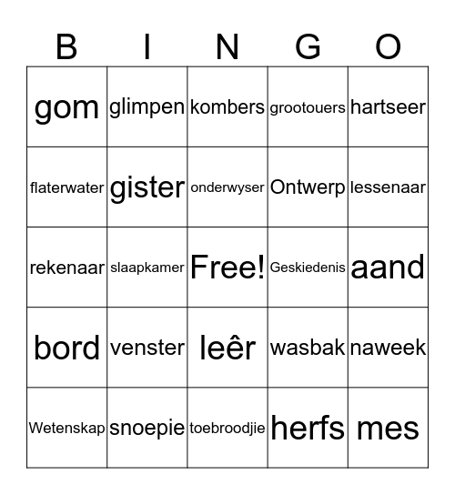 Woordeskat  Bingo Card