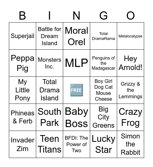 Scenecore/Spacehey Shows (plus Crazy Frog) Bingo Card