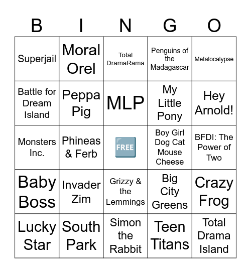 Scenecore/Spacehey Shows (plus Crazy Frog) Bingo Card