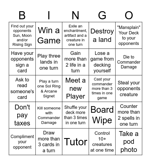 Ladies Night Bingo Card