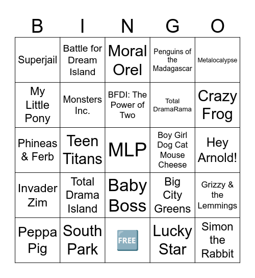 Scenecore/Spacehey Shows (plus Crazy Frog) Bingo Card