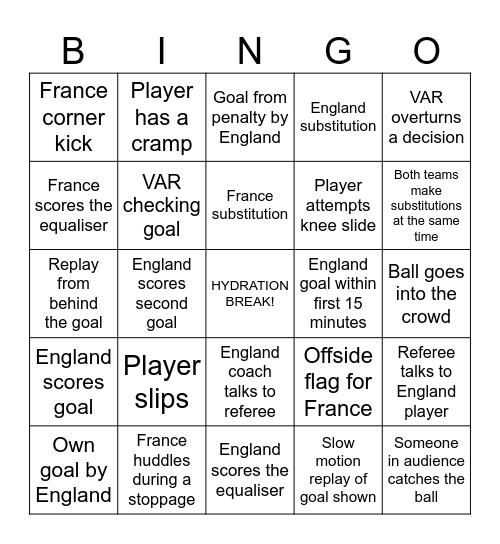 FOOTBALL BINGO Card