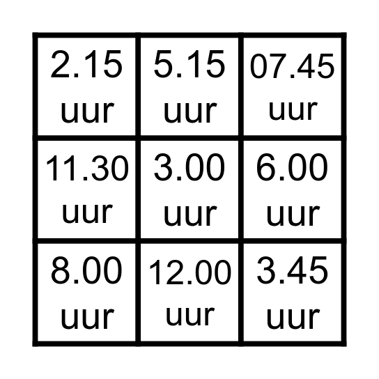 Hoe laat is het? Bingo Card