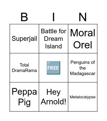 Cartoon Shows (plus Crazy Frog) Bingo Card Bingo Card
