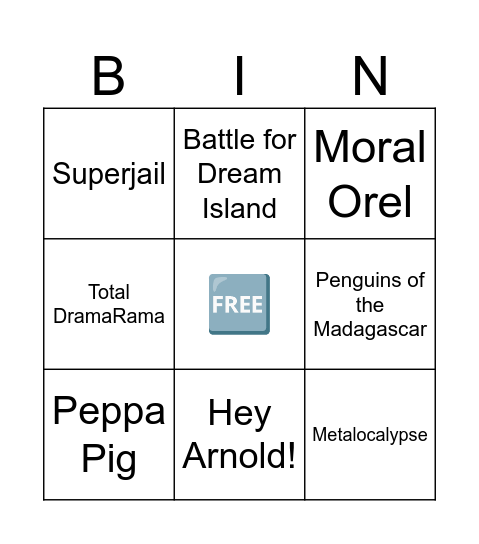 Cartoon Shows (plus Crazy Frog) Bingo Card Bingo Card