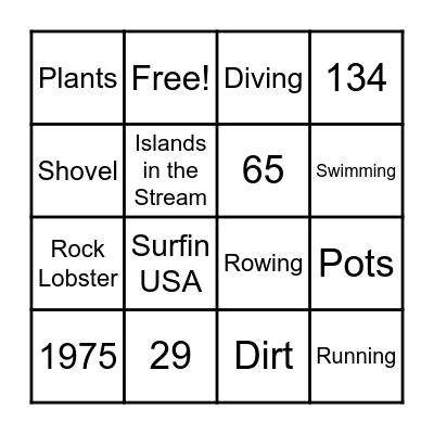 Summer Trivia Bingo Card