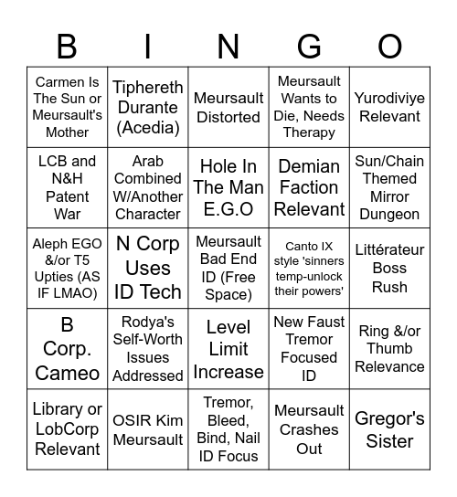 Canto X - The Gaze Bearing Bingo Card