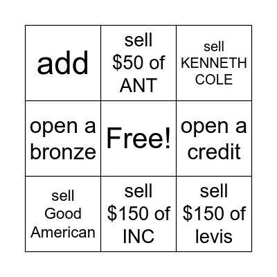 READY TO WEAR BINGO CARD Bingo Card