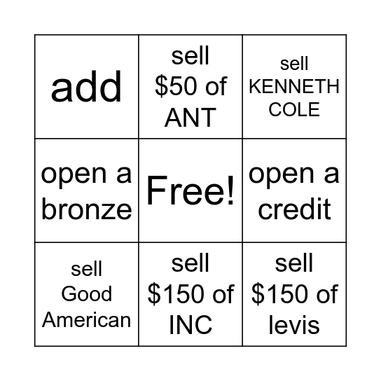 READY TO WEAR BINGO CARD Bingo Card
