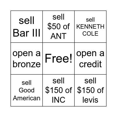 READY TO WEAR BINGO CARD Bingo Card