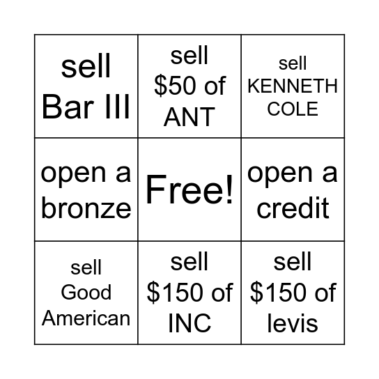 READY TO WEAR BINGO CARD Bingo Card