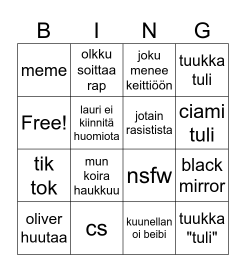 kanava bingo Card