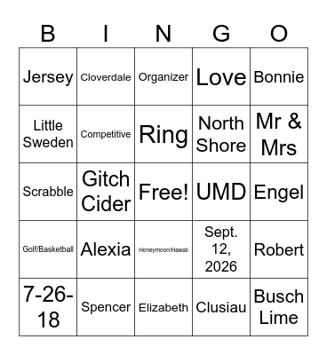 Alexia & Spencer Bingo Card