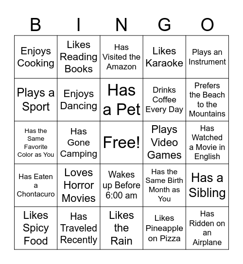 Find Someone Who... Bingo Card