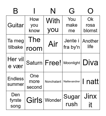 Listening party bingo Card