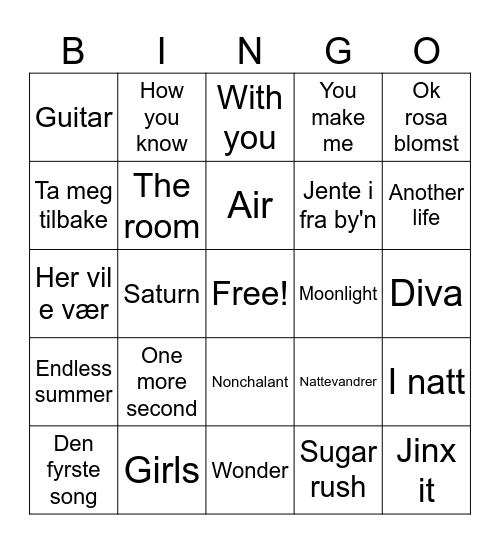 Listening party bingo Card