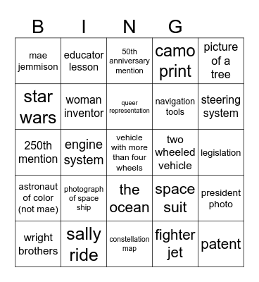 Air and Space Museum Bingo Card