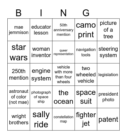 Air and Space Museum Bingo Card