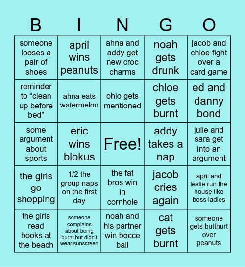 MYRTLE BEACH VACAY Bingo Card