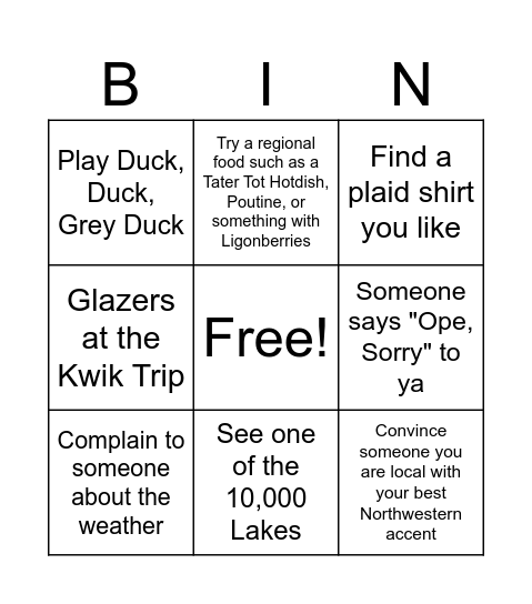 Minnesota Bingo Card