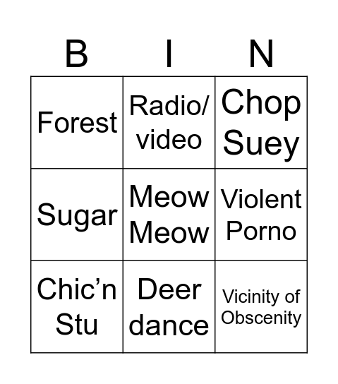 SOAD Bingo Card