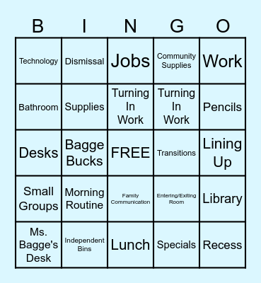 Classroom Procedures Bingo Card
