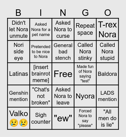 Nori bingo card Bingo Card