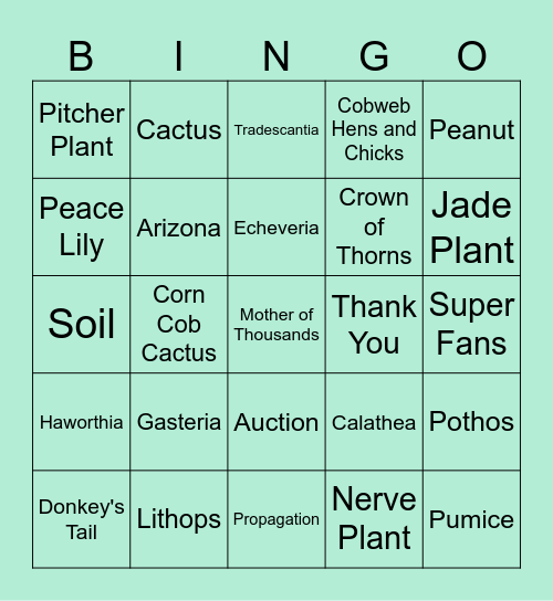The Plant Besties Bingo Card