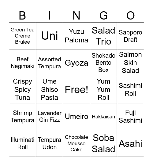 Washoku Bingo Card
