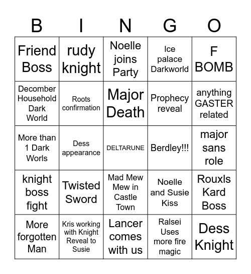 Deltarune Chapter 6 Bingo Card