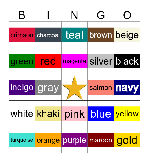Colors Bingo Card