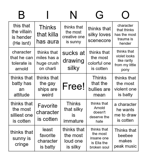 Asking Owen about my ocs Bingo Card