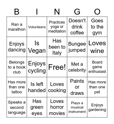Find a Neighbor Who... Bingo Card
