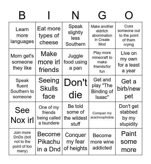My Yearly Bingo Card Bingo Card
