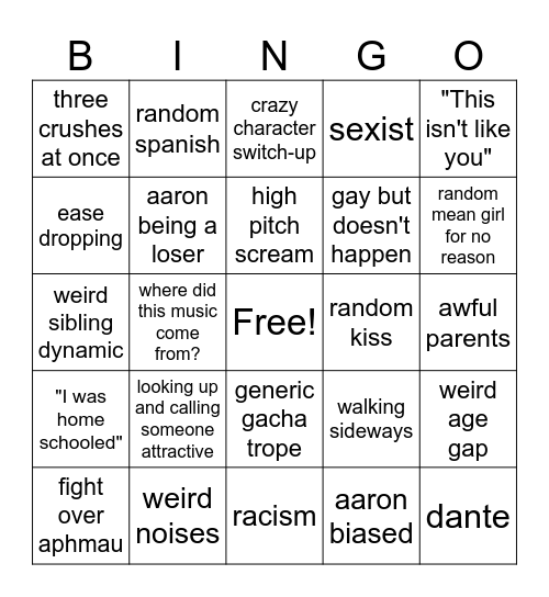 aphmau highschool Bingo Card
