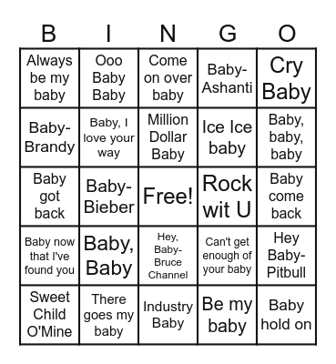 Baby Shower Music Bingo Card