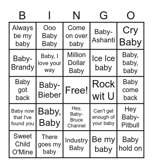 Baby Shower Music Bingo Card