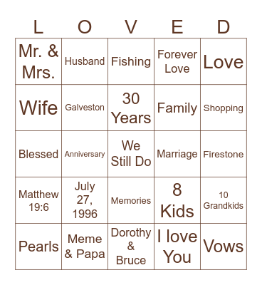 We Still Do Bingo Card