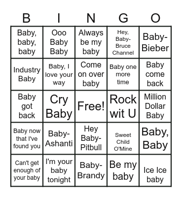 Baby Shower Music Bingo Card