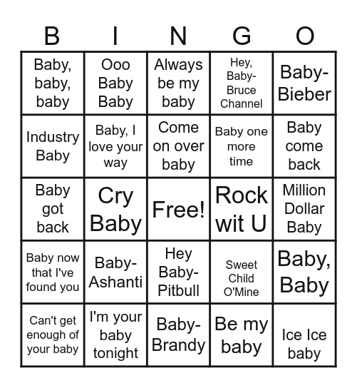Baby Shower Music Bingo Card