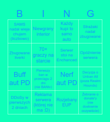 Midłejada! #KoniecLata Bingo Card