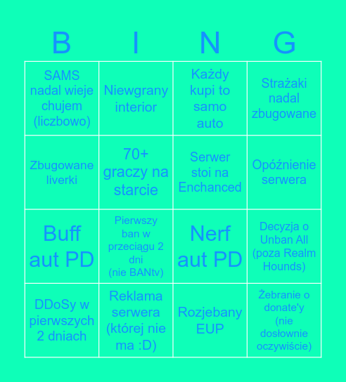 Midłejada! #KoniecLata Bingo Card