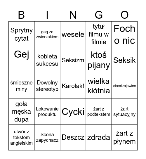 Polska komedia romantyczna Bingo Card