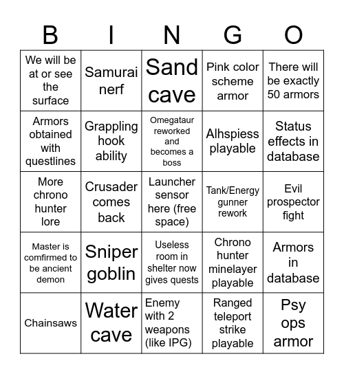 Caves full release Bingo Card