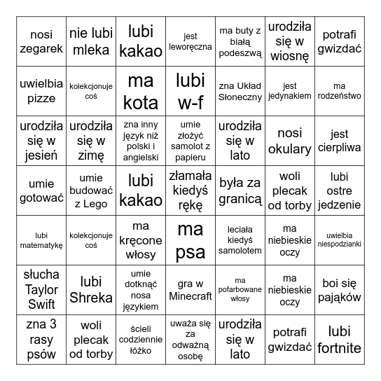 Osoba, która... Bingo Card