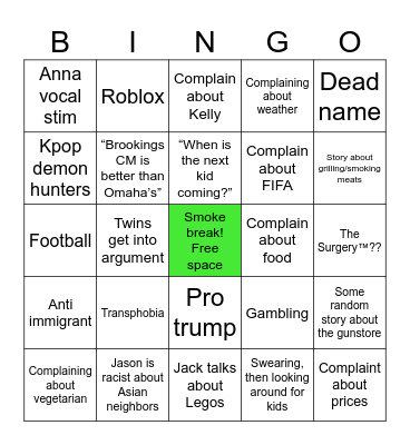 Family Bingo Card