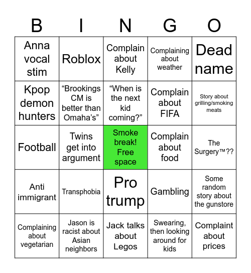 Family Bingo Card