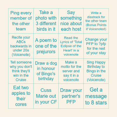 Gig Grid Bingo Card