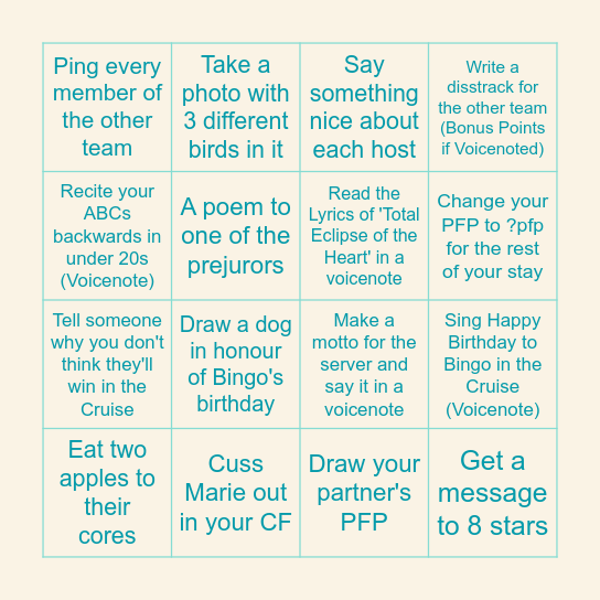 Gig Grid Bingo Card