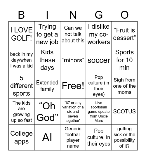 Untitled Bingo Card